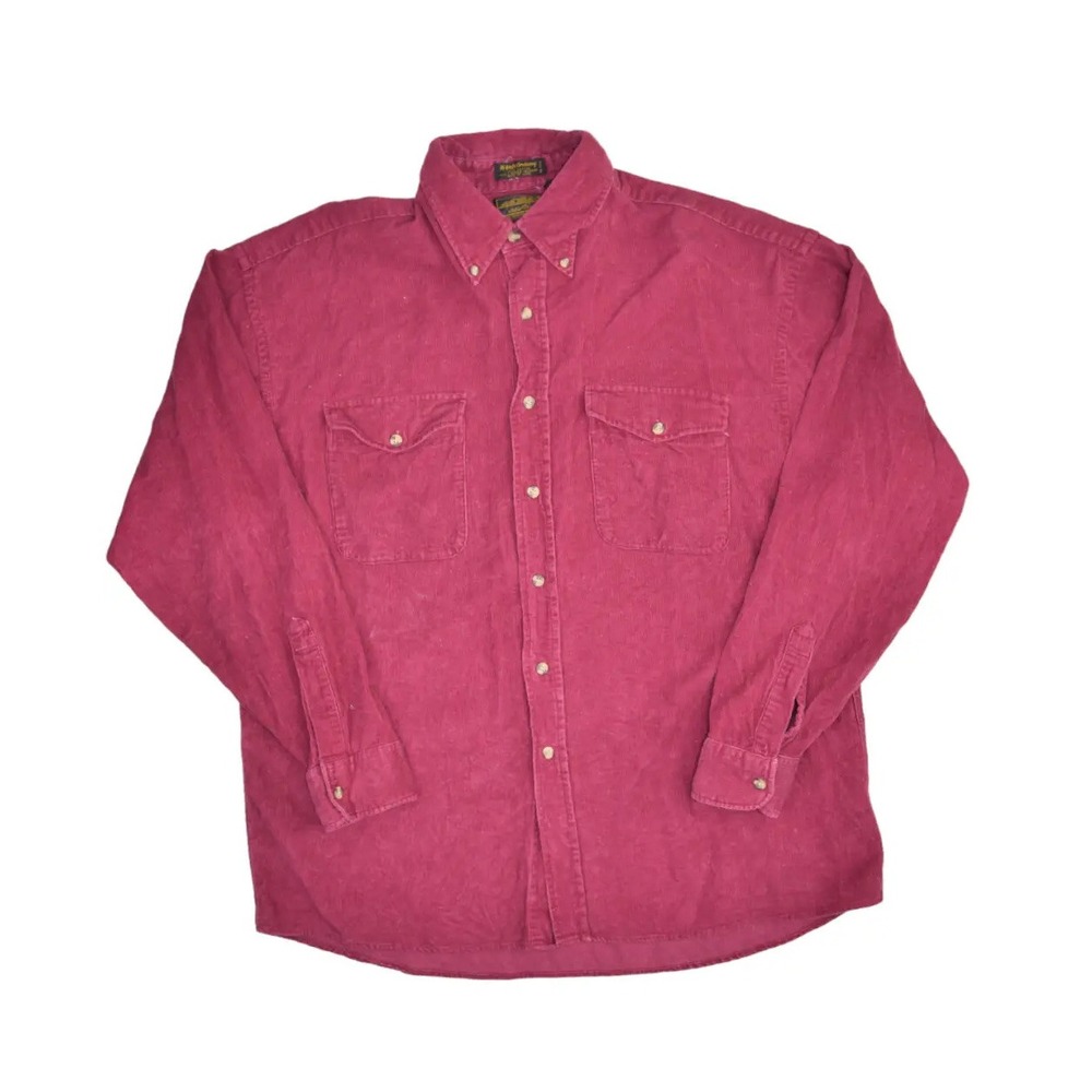 Vintage Eddie Bauer Shirt Mens L Maroon Corduroy 16 Wale Single Needle Cotton